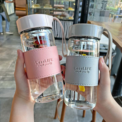 480ml カスタムボロシリケートガラス水瓶 革の袖とティーインフューザー