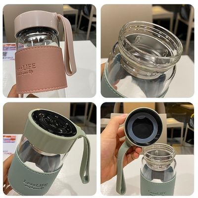480ml カスタムボロシリケートガラス水瓶 革の袖とティーインフューザー