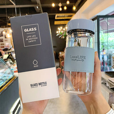 480ml カスタムボロシリケートガラス水瓶 革の袖とティーインフューザー