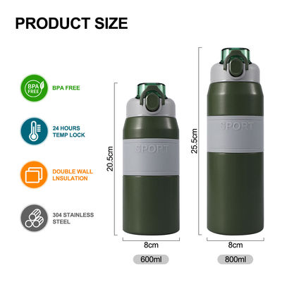 600ml/800ml ステンレスステール水瓶 ストローとポータブルハンドル