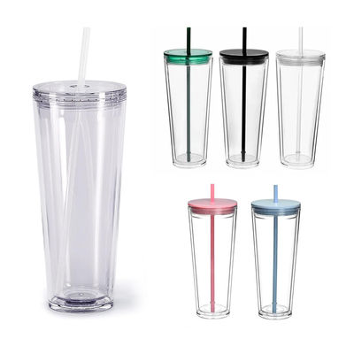 再利用可能な透明カップ 24オンス 隔離されたダブルウォール 蓋とストローのプラスチックタンブラー