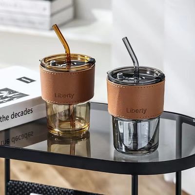 透明なコーヒーカップ BPAフリー漏れ防止ヴィンテージガラスタンブラーのための蓋とストローと