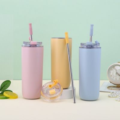 7.6*19.7CM ポータブル ステンレス コーヒーカップ ストローと蓋付き BPAフリー