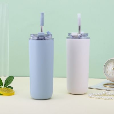 7.6*19.7CM ポータブル ステンレス コーヒーカップ ストローと蓋付き BPAフリー