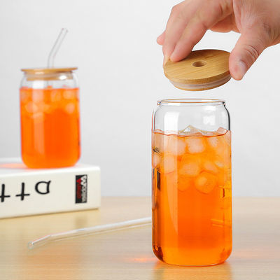 キッチン BPA 無料 ボロシリケート ガラス 水瓶 竹の蓋とガラスストロー