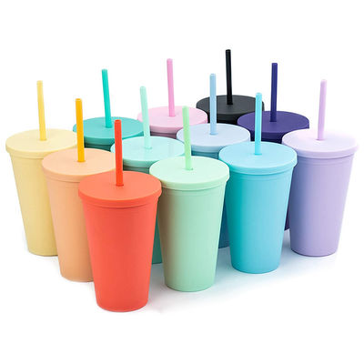 カスタムAS PP ダブルウォールカラーアクリルマット黒 蓋とストローのプラスチックタンブラーカップ