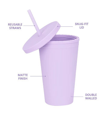 カスタムAS PP ダブルウォールカラーアクリルマット黒 蓋とストローのプラスチックタンブラーカップ