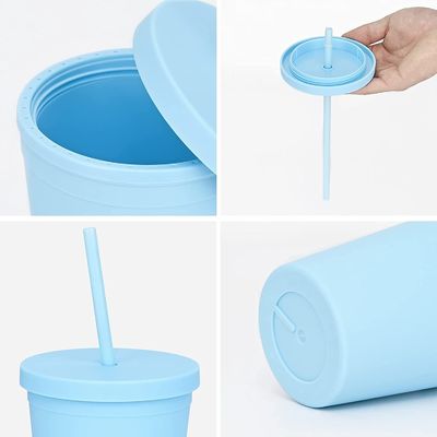 カスタムAS PP ダブルウォールカラーアクリルマット黒 蓋とストローのプラスチックタンブラーカップ