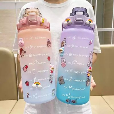 2L モチベーションタイムマーカー ストローとステッカー付きの水瓶 グラデーション色 耐久性