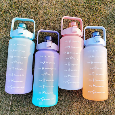 2L モチベーションタイムマーカー ストローとステッカー付きの水瓶 グラデーション色 耐久性