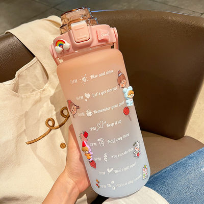 2L モチベーションタイムマーカー ストローとステッカー付きの水瓶 グラデーション色 耐久性