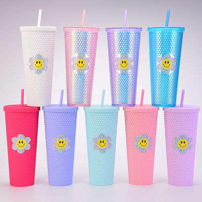 16オンス 24オンス カフェカップ ダブルウォール プラスチック 虹彩色 マットカップ ストローのタムラー