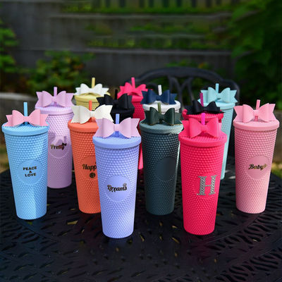 16オンス 24オンス カフェカップ ダブルウォール プラスチック 虹彩色 マットカップ ストローのタムラー
