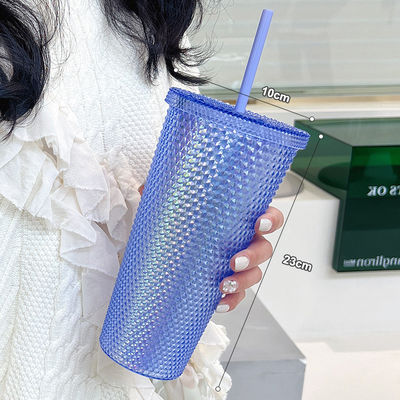 16オンス 24オンス カフェカップ ダブルウォール プラスチック 虹彩色 マットカップ ストローのタムラー