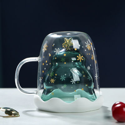 300ml ガラス クリスマス ダブル ウォール カップ 可愛いデザインとカスタム ロゴ ギフト ボックス