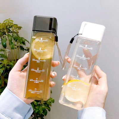 学校へ戻る 必須 透明 凍った方形 ロープ付き ポータブル プラスチック 水瓶