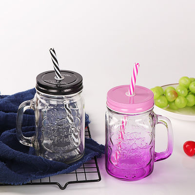 オーダーメイド ガラスカップ 500ml クリア メイソン ガラス 水汁 コラカップ ストローと蓋付き
