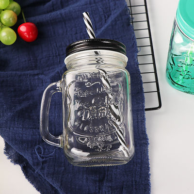 オーダーメイド ガラスカップ 500ml クリア メイソン ガラス 水汁 コラカップ ストローと蓋付き
