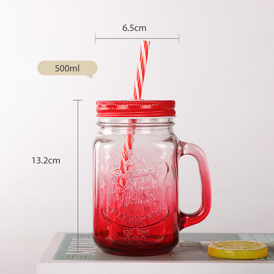 オーダーメイド ガラスカップ 500ml クリア メイソン ガラス 水汁 コラカップ ストローと蓋付き