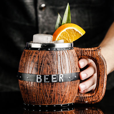 550ml 木製ハンドルステンレス鋼 ビールコーヒーカップ 304 内側とABS外側