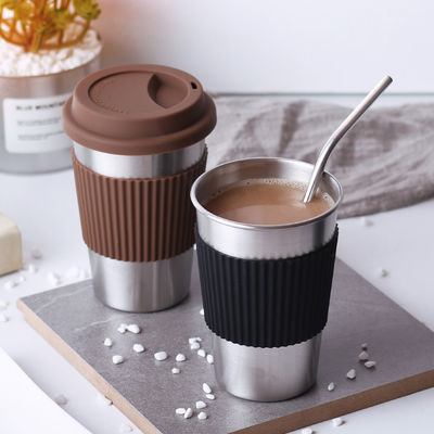 ステンレス コーヒー カップ カスタム 17オンス ダブル ウォール 18/8 シリコン 袖のタムラー