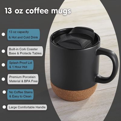 ミニマリストスタイルのハンドル付きの大型コーヒーカップ 隔熱コルク底スプラッシュ・プルーフ蓋