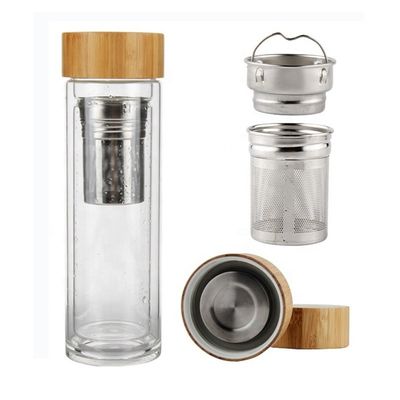 高ボロシリケート 350ml ガラス水瓶 茶と水分離カップインフューザーを含む