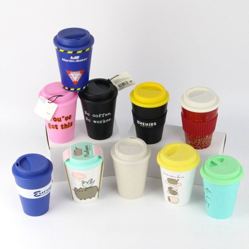 12オンス 350ml PP シリコンカバー バンブー繊維 再利用可能なコーヒーカップ 蓋付き