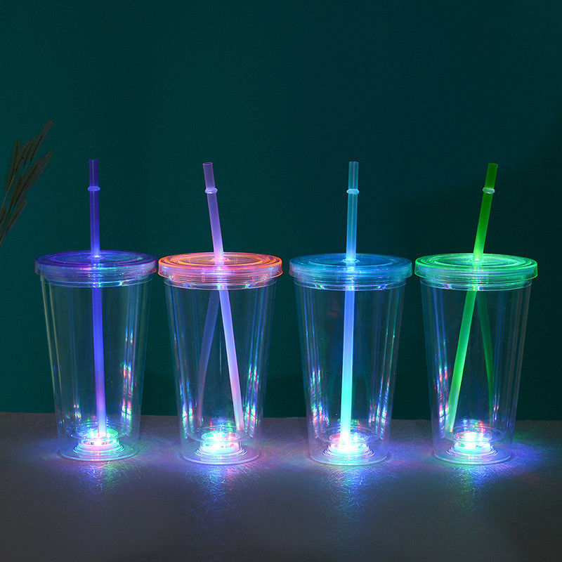 16oz LED 飲み会 飲み会 水 閃光灯 ライトアップ カップ プラスチック LED ダブル ウォール タンブラー
