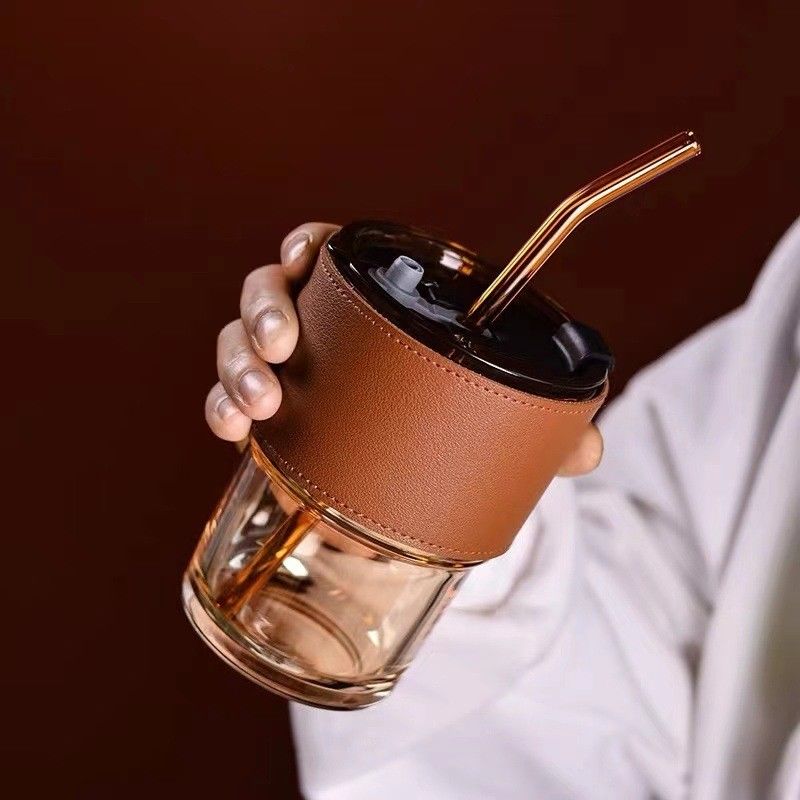 透明なコーヒーカップ BPAフリー漏れ防止ヴィンテージガラスタンブラーのための蓋とストローと