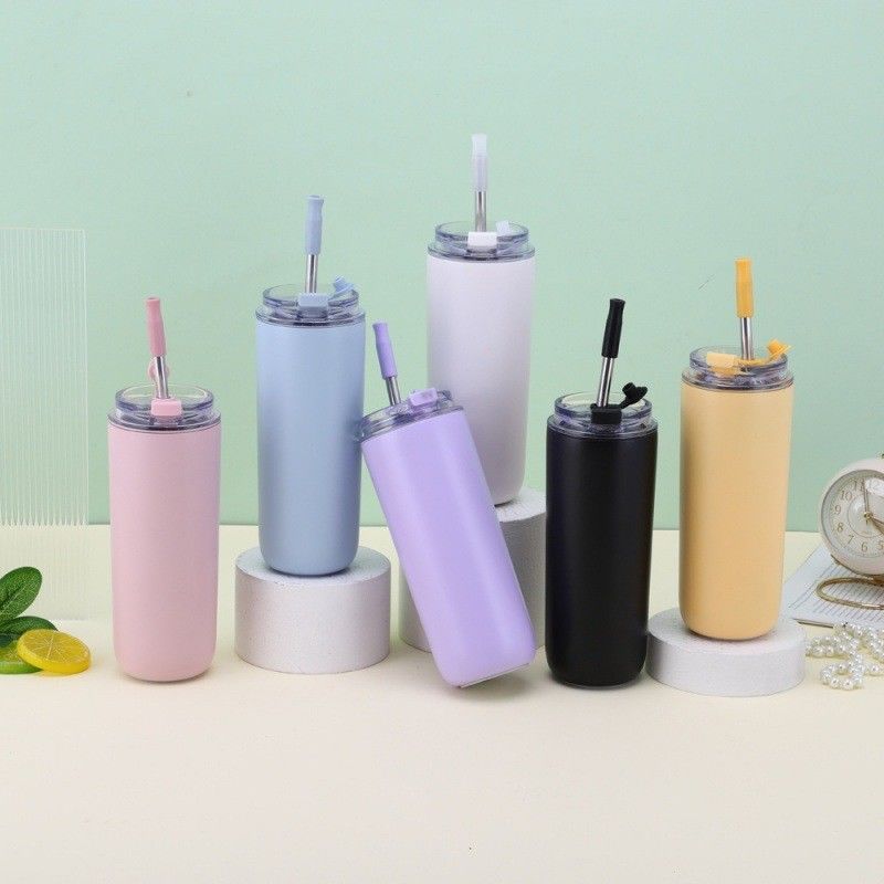7.6*19.7CM ポータブル ステンレス コーヒーカップ ストローと蓋付き BPAフリー