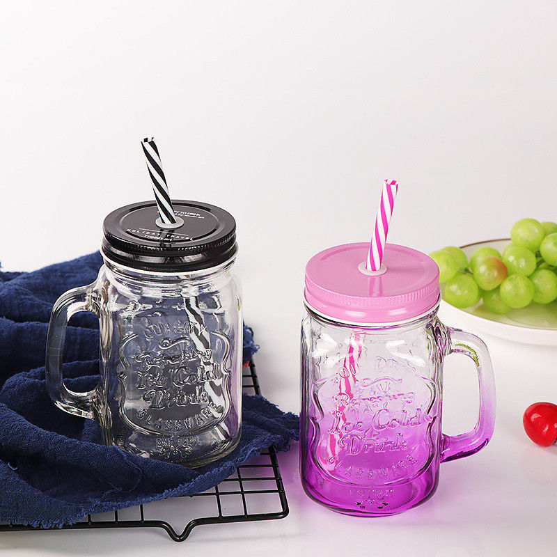 オーダーメイド ガラスカップ 500ml クリア メイソン ガラス 水汁 コラカップ ストローと蓋付き