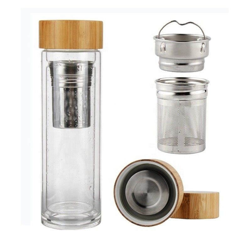 高ボロシリケート 350ml ガラス水瓶 茶と水分離カップインフューザーを含む